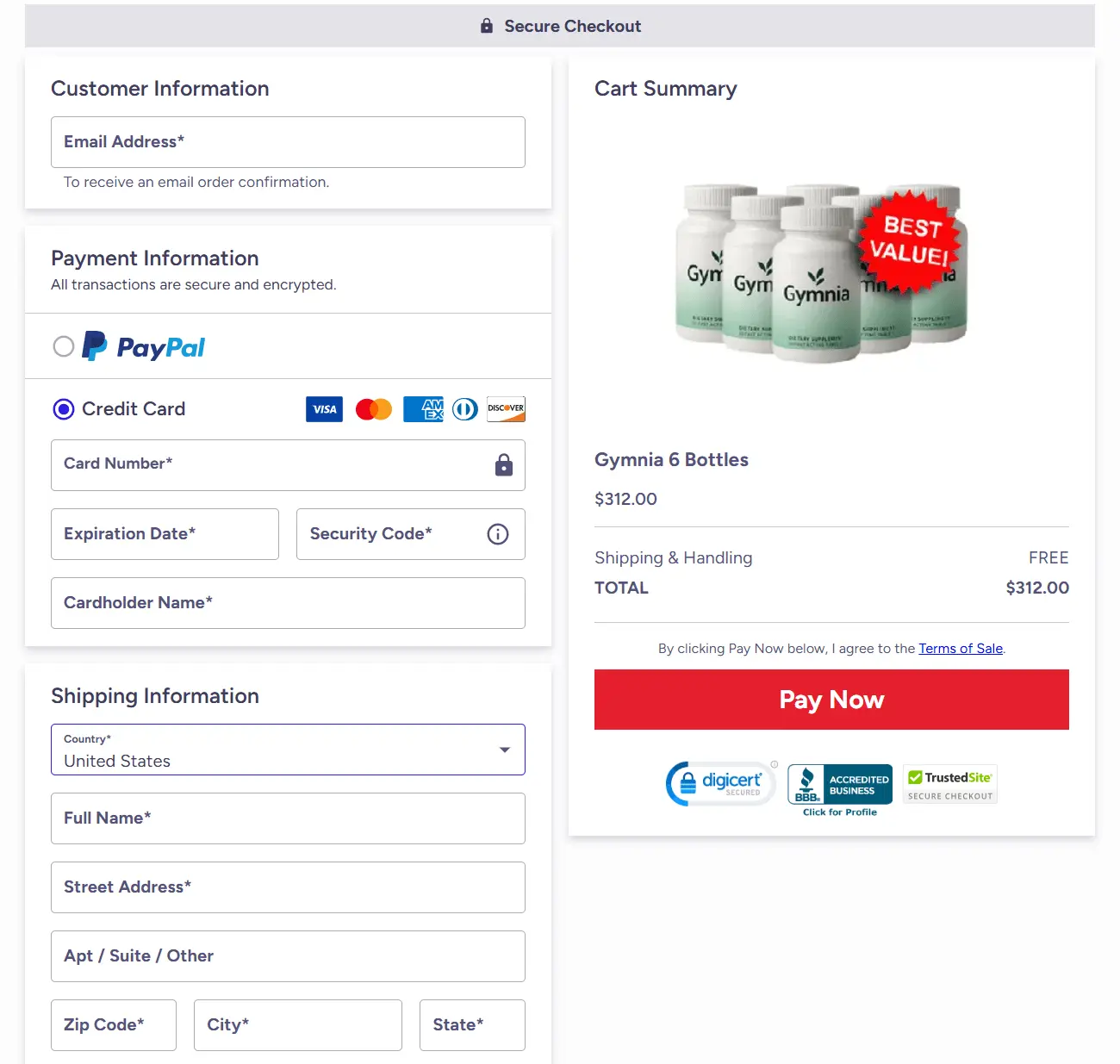 Gymnia Checkout Page.